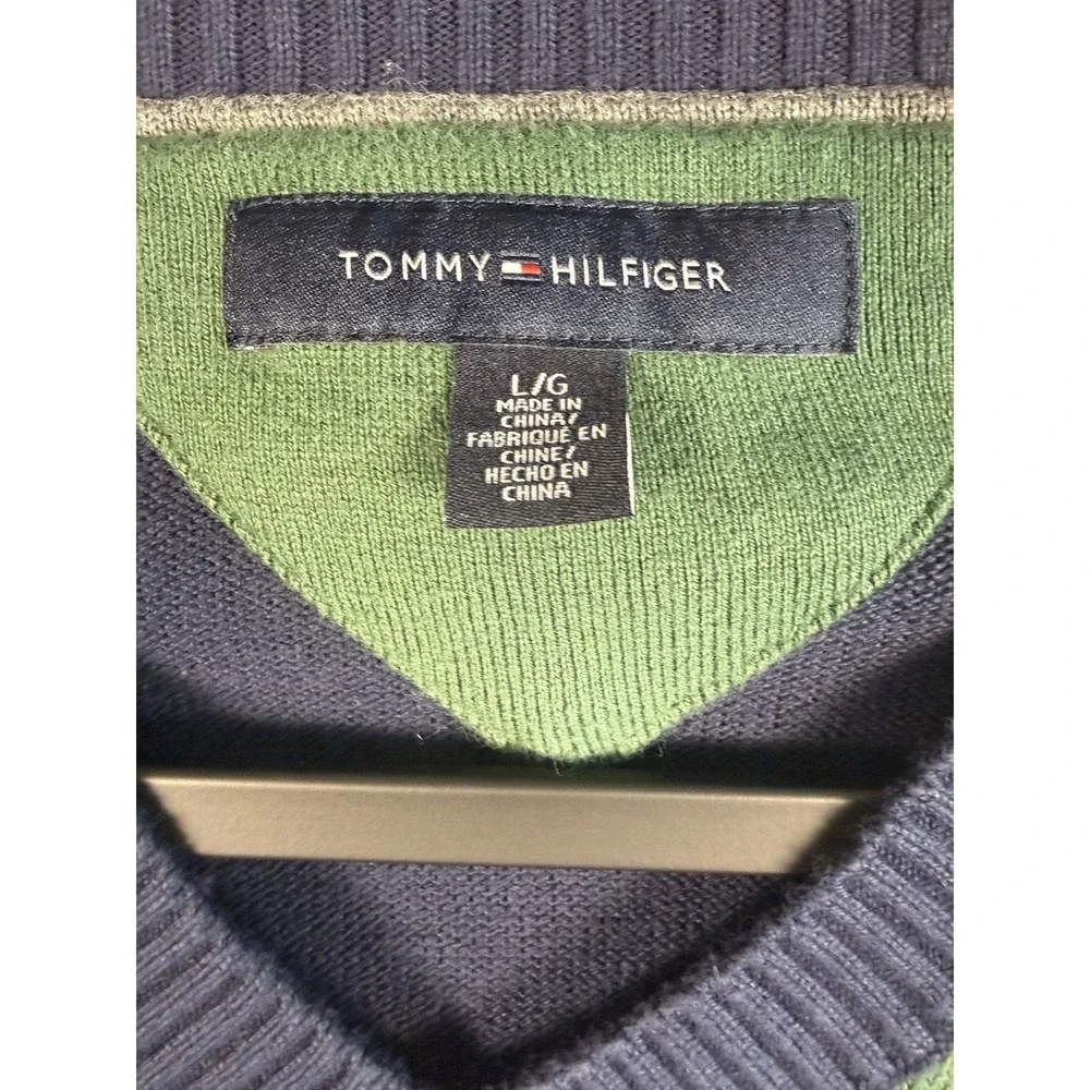 Tommy Hilfiger Ivy League Crest Sweater Mens L V Neck Preppy Rugby Stripe